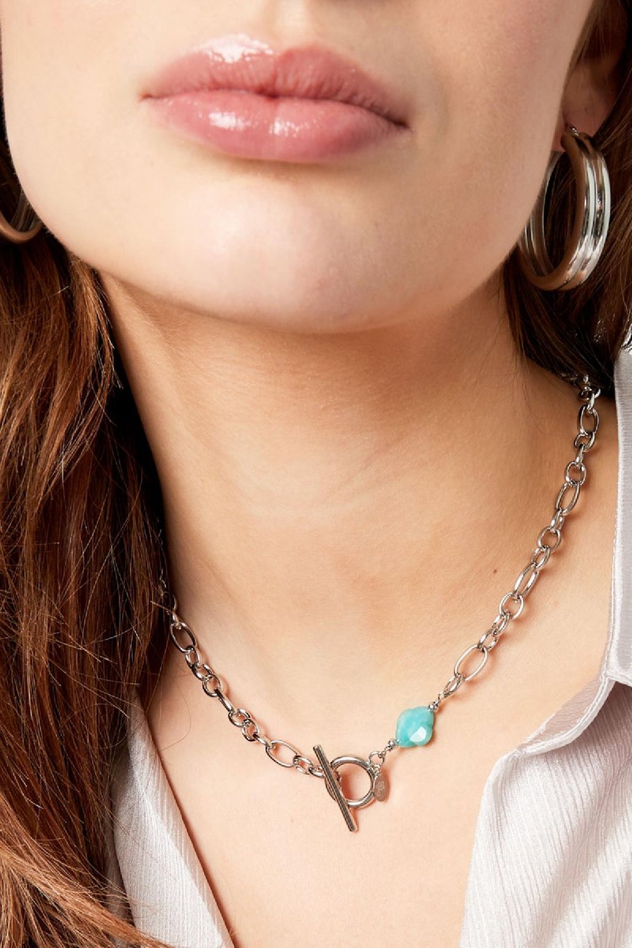Link chain with clover stone - Natural stone collection Green &amp; Gold Color Stainless Steel Picture3